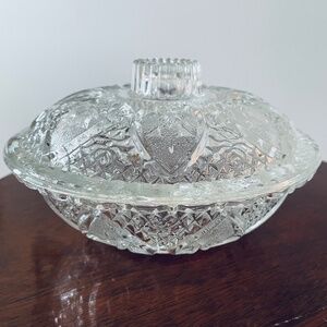 Vintage glass cut lidded candy dish, vintage dish with lid, Candy dish